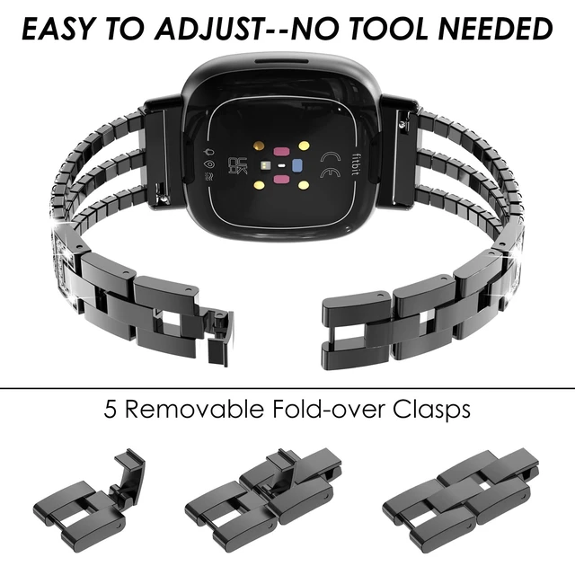 Alt view image 4 of 7 - Compatible with Fitbit Versa 4/Fitbit Versa 3 Bands for Women Chain with Crystal Diamond Bling Metal Link Bracelet Strap Steel Versa 4/Fitbit Versa 3/Fitbit Sense/Fitbit Sense 2 Band