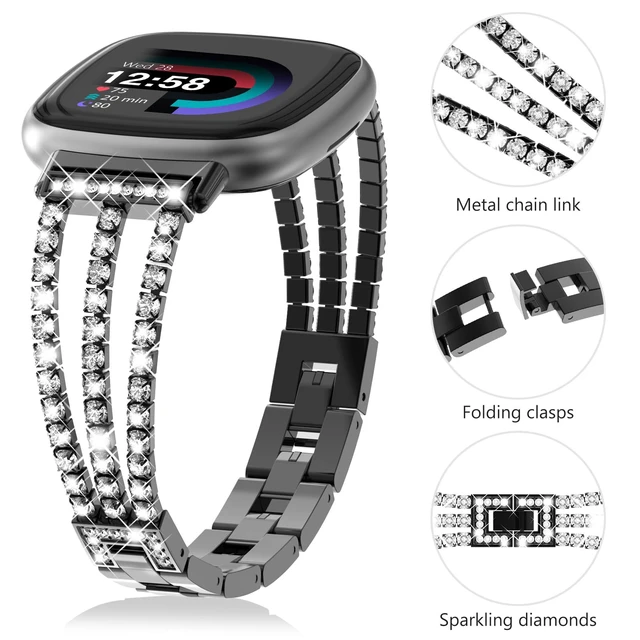 Alt view image 6 of 7 - Compatible with Fitbit Versa 4/Fitbit Versa 3 Bands for Women Chain with Crystal Diamond Bling Metal Link Bracelet Strap Steel Versa 4/Fitbit Versa 3/Fitbit Sense/Fitbit Sense 2 Band
