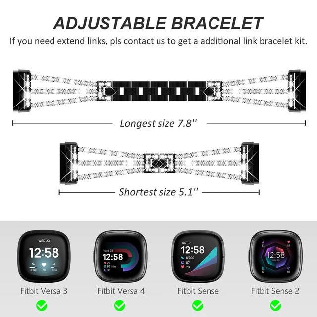 Alt view image 5 of 7 - Compatible with Fitbit Versa 4/Fitbit Versa 3 Bands for Women Chain with Crystal Diamond Bling Metal Link Bracelet Strap Steel Versa 4/Fitbit Versa 3/Fitbit Sense/Fitbit Sense 2 Band