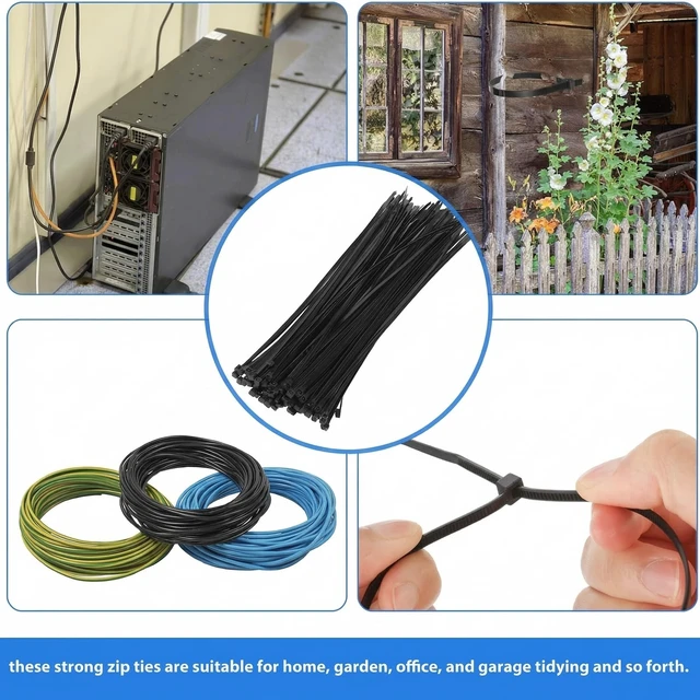 Alt view image 7 of 7 - 500 Pack Long Zip Ties Heavy Duty, Large Cable Ties, Black, 24 Inch Self-locking Tensile Strength Cable Ties Large Wire Ties for Cable Organizing, Garden, Home Organizing, Indoor Outdoor