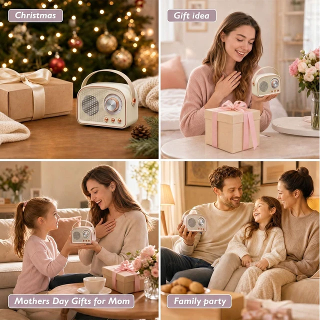 Alt view image 2 of 7 - Retro Bluetooth Speaker,Wireless Vintage Decor, White Best Birthday Gifts Ideas for Women Teenage Girl Supports TWS Pairing/U-Disk/TF Card/AUX for Home,Travel,Outdoor,desks