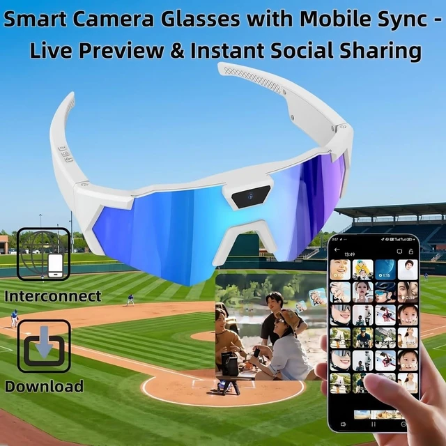Alt view image 2 of 7 - 64GB POV Baseball Sunglasses w Camera, Sports Camera Glasses for Softball, Cycling, Hiking, Running, Golf, Fishing