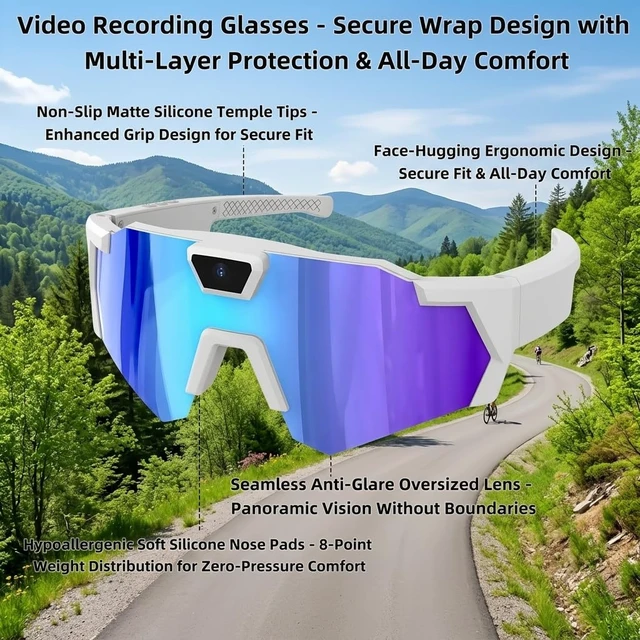 Alt view image 3 of 7 - 64GB POV Baseball Sunglasses w Camera, Sports Camera Glasses for Softball, Cycling, Hiking, Running, Golf, Fishing