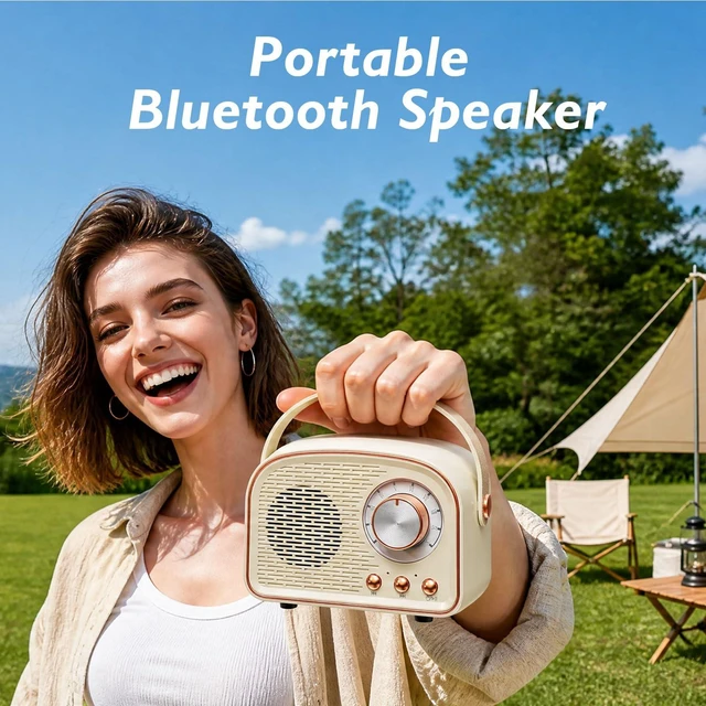 Alt view image 7 of 7 - Retro Bluetooth Speaker,Wireless Vintage Decor, White Best Birthday Gifts Ideas for Women Teenage Girl Supports TWS Pairing/U-Disk/TF Card/AUX for Home,Travel,Outdoor,desks