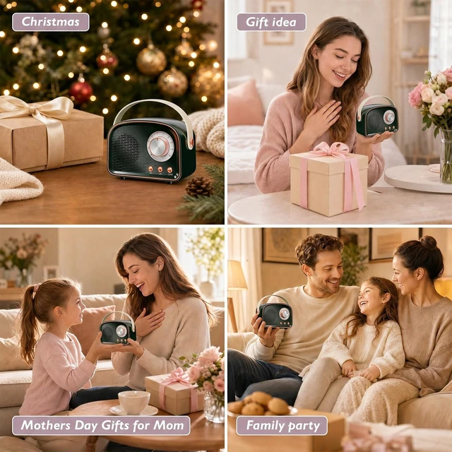 Alt view image 2 of 7 - Retro Bluetooth Speaker,Wireless Vintage Decor,Gifts Dark Green Best Birthday Gifts Ideas for Women Teenage Girl Supports TWS Pairing/U-Disk/TF Card/AUX for Home,Travel,Outdoor,desks