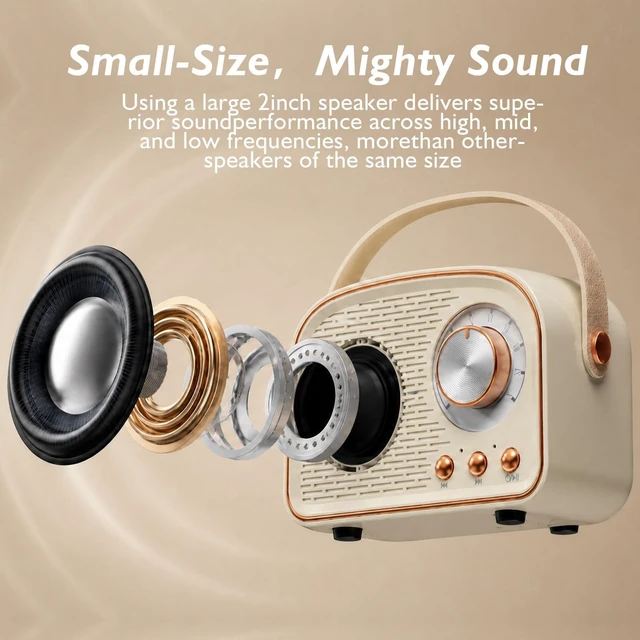 Alt view image 4 of 7 - Retro Bluetooth Speaker,Wireless Vintage Decor, White Best Birthday Gifts Ideas for Women Teenage Girl Supports TWS Pairing/U-Disk/TF Card/AUX for Home,Travel,Outdoor,desks
