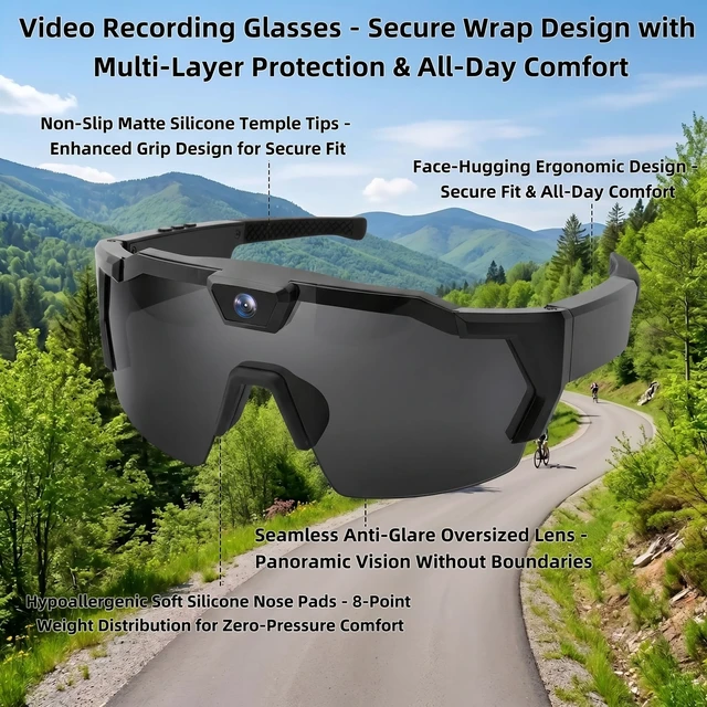 Alt view image 3 of 7 - 64GB POV Baseball Sunglasses w Camera, Sports Camera Glasses for Softball, Cycling, Hiking, Running, Golf, Fishing