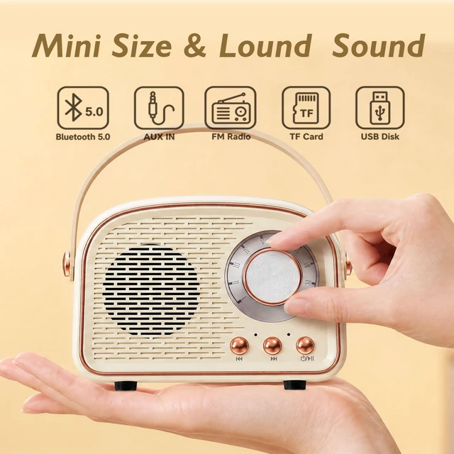 Alt view image 3 of 7 - Retro Bluetooth Speaker,Wireless Vintage Decor, White Best Birthday Gifts Ideas for Women Teenage Girl Supports TWS Pairing/U-Disk/TF Card/AUX for Home,Travel,Outdoor,desks