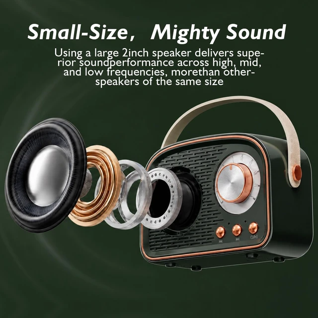 Alt view image 4 of 7 - Retro Bluetooth Speaker,Wireless Vintage Decor,Gifts Dark Green Best Birthday Gifts Ideas for Women Teenage Girl Supports TWS Pairing/U-Disk/TF Card/AUX for Home,Travel,Outdoor,desks