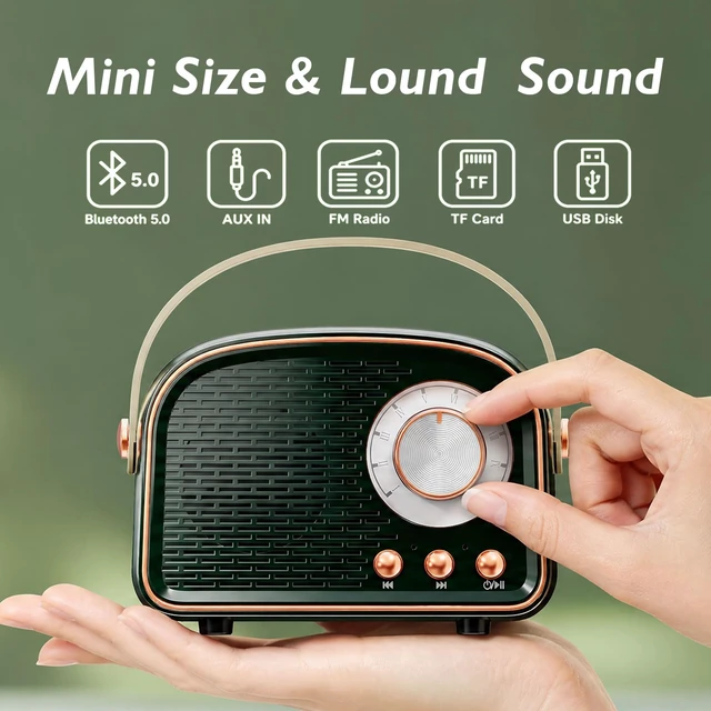 Alt view image 3 of 7 - Retro Bluetooth Speaker,Wireless Vintage Decor,Gifts Dark Green Best Birthday Gifts Ideas for Women Teenage Girl Supports TWS Pairing/U-Disk/TF Card/AUX for Home,Travel,Outdoor,desks
