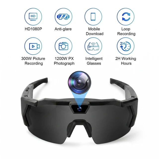 Alt view image 5 of 7 - 64GB POV Baseball Sunglasses w Camera, Sports Camera Glasses for Softball, Cycling, Hiking, Running, Golf, Fishing