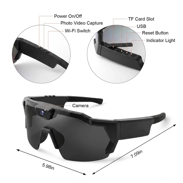 Alt view image 4 of 7 - 64GB POV Baseball Sunglasses w Camera, Sports Camera Glasses for Softball, Cycling, Hiking, Running, Golf, Fishing