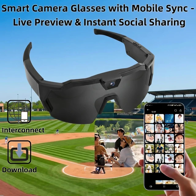 Alt view image 2 of 7 - 64GB POV Baseball Sunglasses w Camera, Sports Camera Glasses for Softball, Cycling, Hiking, Running, Golf, Fishing