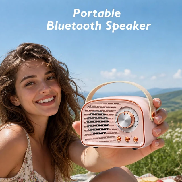 Alt view image 6 of 7 - Retro Bluetooth Speaker,Wireless Vintage Decor, Pink Best Birthday Gifts Ideas for Women Teenage Supports TWS Pairing/U-Disk/TF Card/AUX for Home,Travel