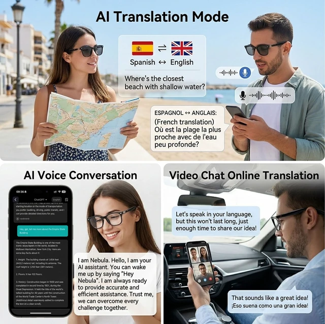 Alt view image 7 of 7 - AI Smart Translation Glasses with Speakers Bluetooth, 164 Language Translator, Photochromic Lenses, Adjustable Hinges, 170mAh Battery