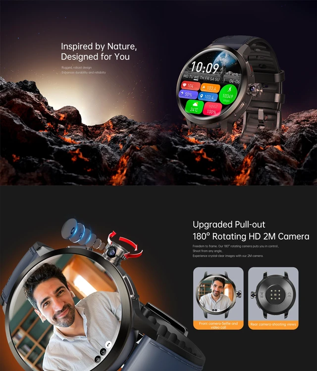 Alt view image 2 of 7 - 4G Smart Watch SL8541E Quad Core 2GB+16GB Rotating Camera Men Watch 1.75" AMOLED Large Screen Android 8.1 Smartwatch 1520mAh WiFi Bluetooth GPS Fitness Tracker Sport Watch (Black)