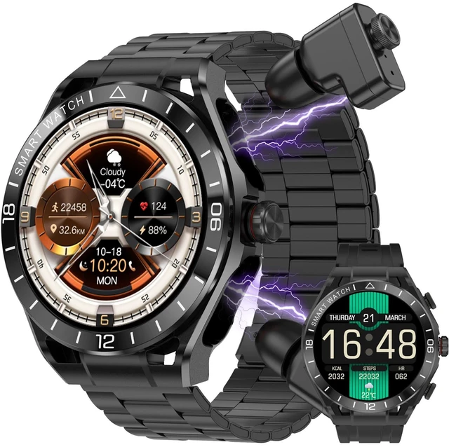 Main image of Smart Watch with Earbuds for Men,+ Metal Band Bluetooth Calling can Answer and Make Calls,Sports Fitness Tracker with Step, Metal Material Ultra-Thin Body,Sports Watch