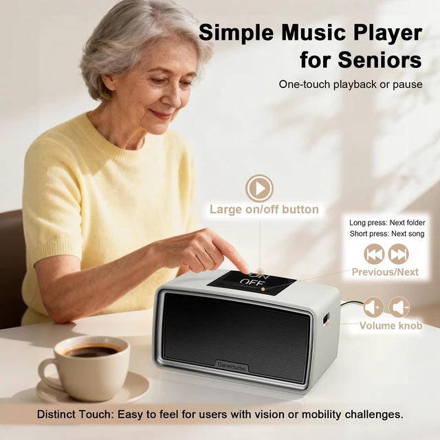 Alt view image 2 of 7 - Simple Music Player for Seniors & Elderly, MP3 Player with Large Button 32GB TF Card, Adjustable Volume, Playback Memory & One-Touch Play for Dementia, Alzheimer's & Visually Impaired, Gray