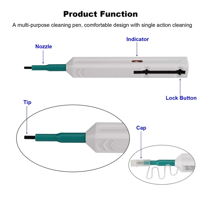 Alt view image 2 of 5 - Fiber Optic Cleaning Pen, 5 PCS SC/FC/ST 2.5mm Ferrule Connectors Fiber Cleaner, Cleans Over 800 Times