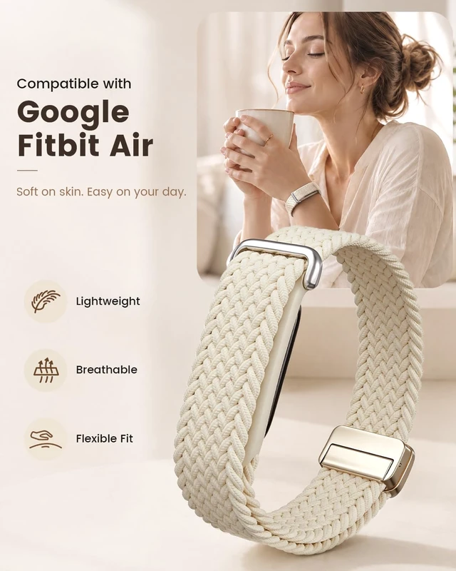 Alt view image 2 of 7 - Magnetic Elastic Braided Band Compatible with Google Fitbit Air Band Nylon Adjustable Replacement Strap for Fit bit Air Band, Soft Breathable Stretch Woven Wristband for Women Men, Hand Washable