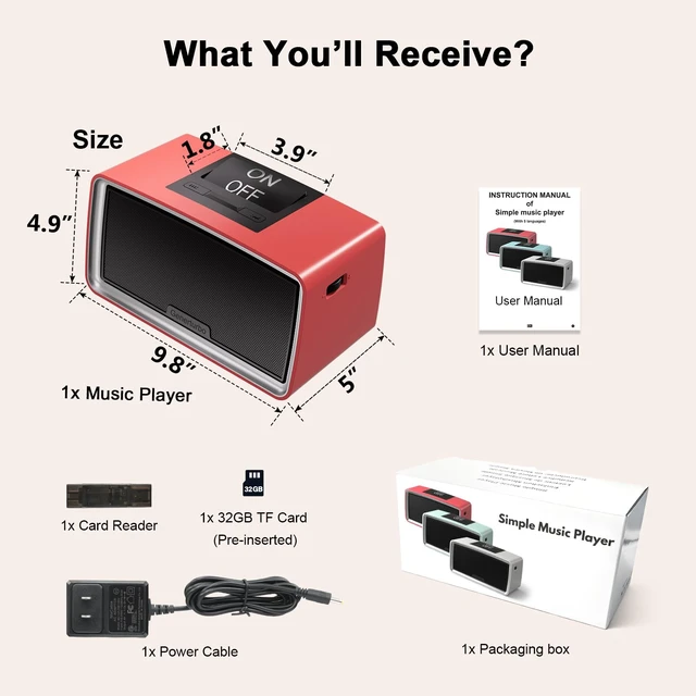 Alt view image 6 of 7 - Simple Music Player for Seniors & Elderly, MP3 Player with Large Button 32GB TF Card, Adjustable Volume, Playback Memory & One-Touch Play for Dementia, Alzheimer's & Visually Impaired, Red