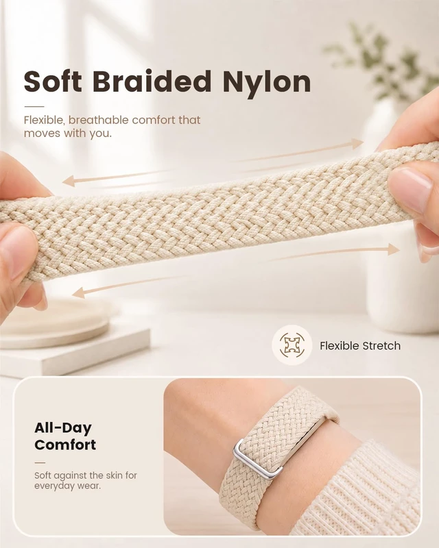 Alt view image 4 of 7 - Magnetic Elastic Braided Band Compatible with Google Fitbit Air Band Nylon Adjustable Replacement Strap for Fit bit Air Band, Soft Breathable Stretch Woven Wristband for Women Men, Hand Washable