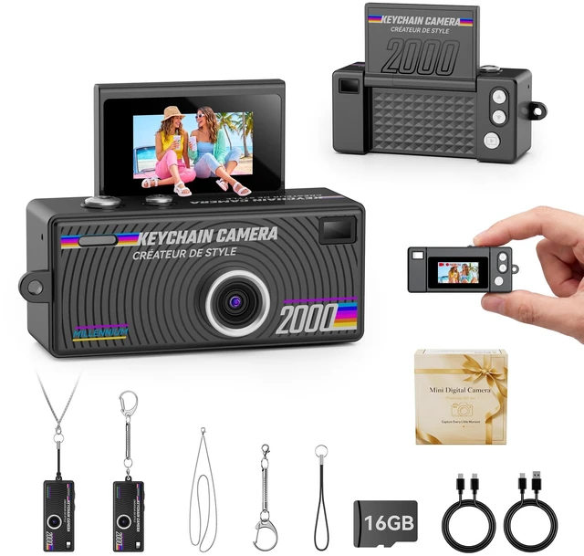 Main image of Mini Keychain Digital Camera: Y2K Aesthetic Small Camera with 1080P HD Video, 180° Flip Screen, 25 Retro Filters 16GB Card, Cute Retro Camera with Gift Box, Birthday for Teens Kids