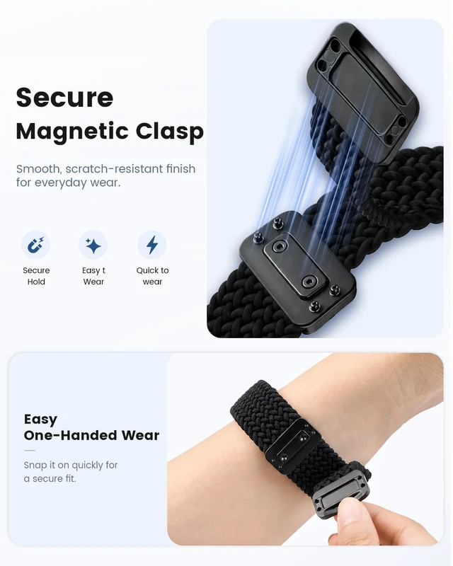 Alt view image 3 of 7 - Magnetic Elastic Braided Band Compatible with Google Fitbit Air Band Nylon Adjustable Replacement Strap for Fit bit Air Band, Soft Breathable Stretch Woven Wristband for Women Men, Hand Washable