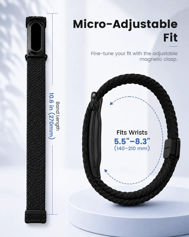 Alt view image 5 of 7 - Magnetic Elastic Braided Band Compatible with Google Fitbit Air Band Nylon Adjustable Replacement Strap for Fit bit Air Band, Soft Breathable Stretch Woven Wristband for Women Men, Hand Washable