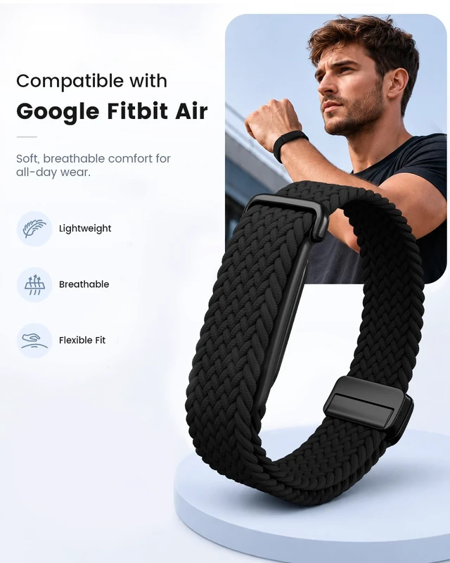 Alt view image 2 of 7 - Magnetic Elastic Braided Band Compatible with Google Fitbit Air Band Nylon Adjustable Replacement Strap for Fit bit Air Band, Soft Breathable Stretch Woven Wristband for Women Men, Hand Washable
