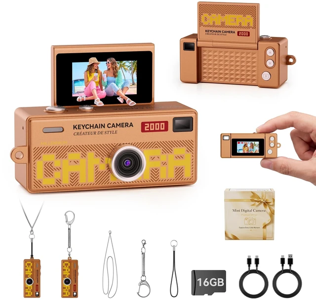 Main image of Mini Keychain Digital Camera: Y2K Aesthetic Small Camera with 1080P HD Video, 180° Flip Screen, 25 Retro Filters 16GB Card, Cute Retro Camera with Gift Box, Birthday for Teens Kids