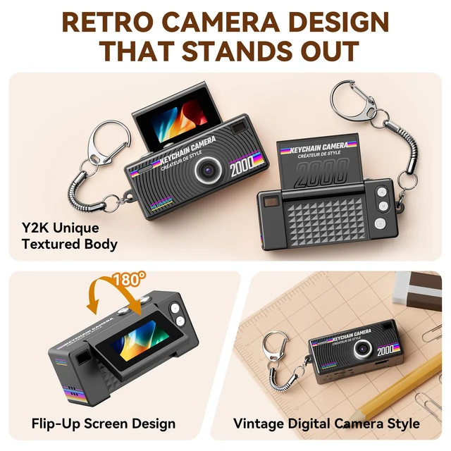 Alt view image 4 of 7 - Mini Keychain Digital Camera: Y2K Aesthetic Small Camera with 1080P HD Video, 180° Flip Screen, 25 Retro Filters 16GB Card, Cute Retro Camera with Gift Box, Birthday for Teens Kids