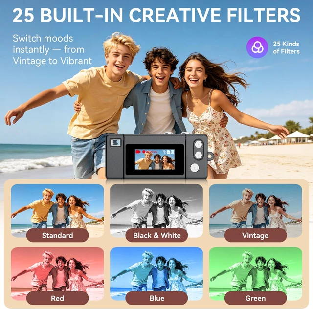 Alt view image 3 of 7 - Mini Keychain Digital Camera: Y2K Aesthetic Small Camera with 1080P HD Video, 180° Flip Screen, 25 Retro Filters 16GB Card, Cute Retro Camera with Gift Box, Birthday for Teens Kids