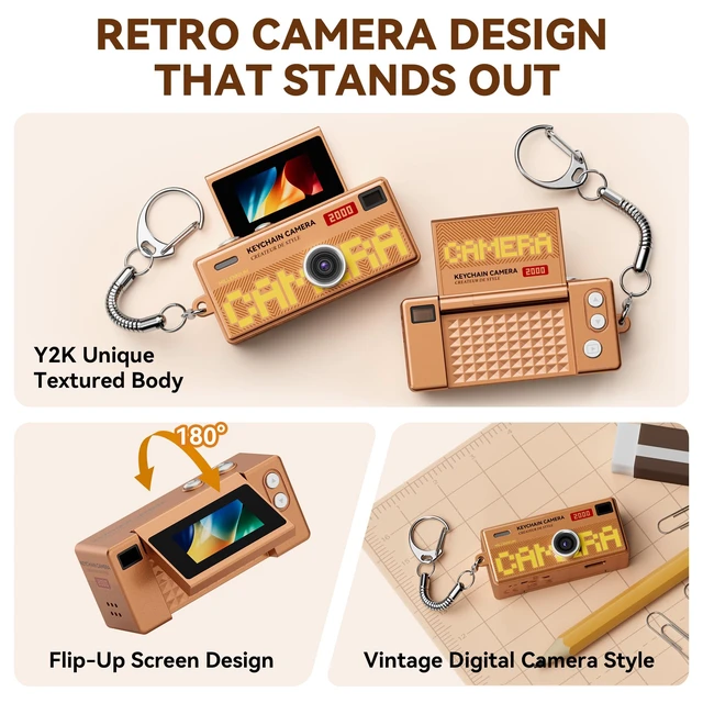 Alt view image 4 of 7 - Mini Keychain Digital Camera: Y2K Aesthetic Small Camera with 1080P HD Video, 180° Flip Screen, 25 Retro Filters 16GB Card, Cute Retro Camera with Gift Box, Birthday for Teens Kids