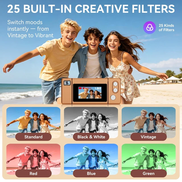 Alt view image 3 of 7 - Mini Keychain Digital Camera: Y2K Aesthetic Small Camera with 1080P HD Video, 180° Flip Screen, 25 Retro Filters 16GB Card, Cute Retro Camera with Gift Box, Birthday for Teens Kids