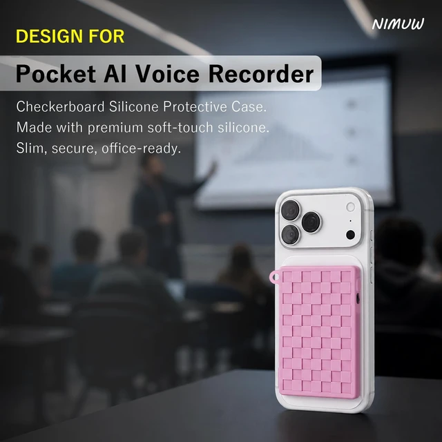 Alt view image 2 of 7 - Shockproof Silicone Case for Pocket AI Voice Recorder, Pink Protective Cover, Extra Ultra-Slim, Scratch-Resistant, for Meetings & Travel
