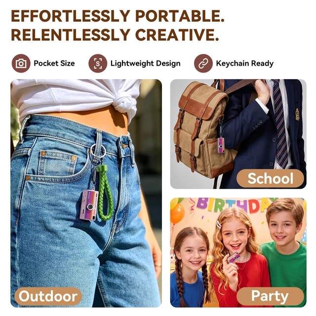 Alt view image 6 of 7 - Mini Keychain Digital Camera 1080P HD Video Flip Screen, Y2K Aesthetic Small Camera with 25 Retro Filters 16GB Card & Lanyard, Lightweight Pocket Cam Gift Box Birthday for Teens Girls