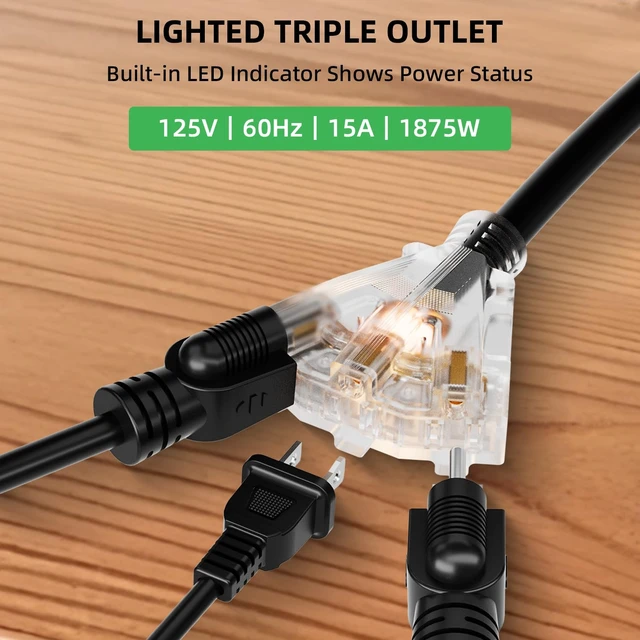 Alt view image 7 of 7 - 50 FT Retractable Extension Cord Reel, Heavy Duty 12AWG/3C SJTOW Power Cord, Lighted Triple Tap, 15A Circuit Breaker, Wall/Ceiling Mount Electric Cord Reel for Garage & Workshop, ETL Listed, Orange