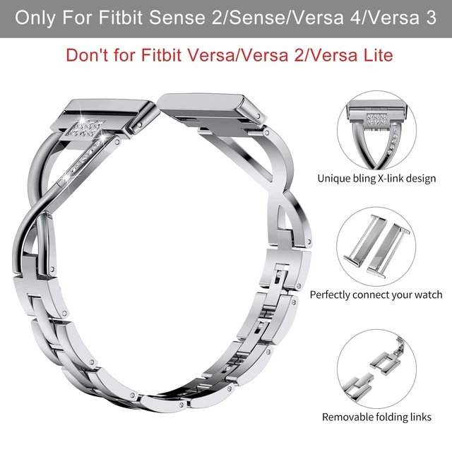 Alt view image 2 of 7 - Metal Band Compatible with Fitbit Versa 4 3/Sense 2 1 Bands Women Dressy Stainless Steel Bling Rhinestone Link Bracelet Wristband Replacement Strap for Versa 4/3/Sense 2/Sense
