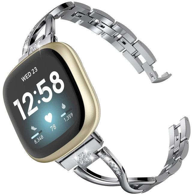 Main image of Metal Band Compatible with Fitbit Versa 4 3/Sense 2 1 Bands Women Dressy Stainless Steel Bling Rhinestone Link Bracelet Wristband Replacement Strap for Versa 4/3/Sense 2/Sense