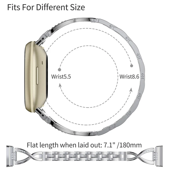 Alt view image 3 of 7 - Metal Band Compatible with Fitbit Versa 4 3/Sense 2 1 Bands Women Dressy Stainless Steel Bling Rhinestone Link Bracelet Wristband Replacement Strap for Versa 4/3/Sense 2/Sense