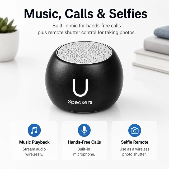 Alt view image 7 of 7 - U Boost Mini Bluetooth Speaker with Subwoofer, Black aluminum shell, mini subwoofer, deep bass, IPX4 splash resistant, TWS stereo pairing, rechargeable, travel size, black