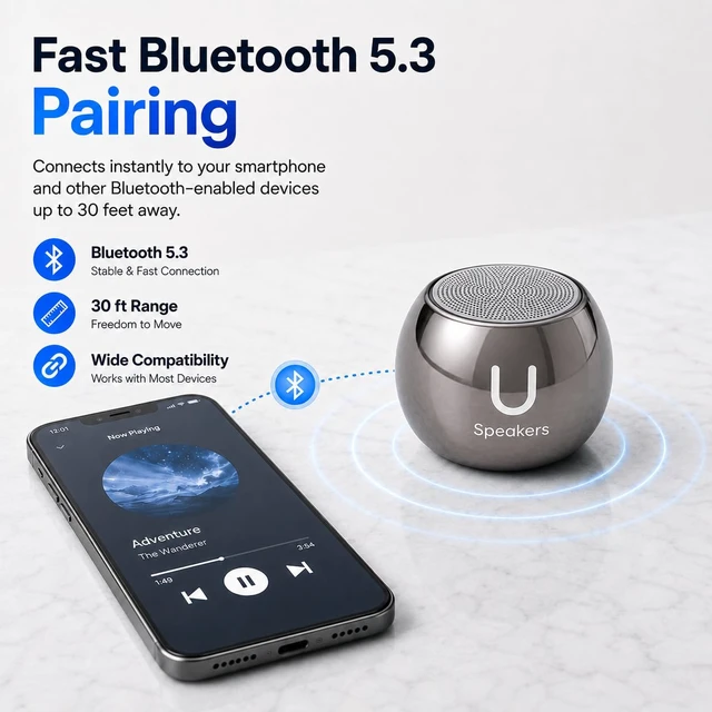Alt view image 6 of 6 - U Boost Mini Bluetooth Speaker with Subwoofer, Hematite aluminum shell, mini subwoofer, deep bass, IPX4 splash resistant, TWS stereo pairing, rechargeable, gift ready, hematite