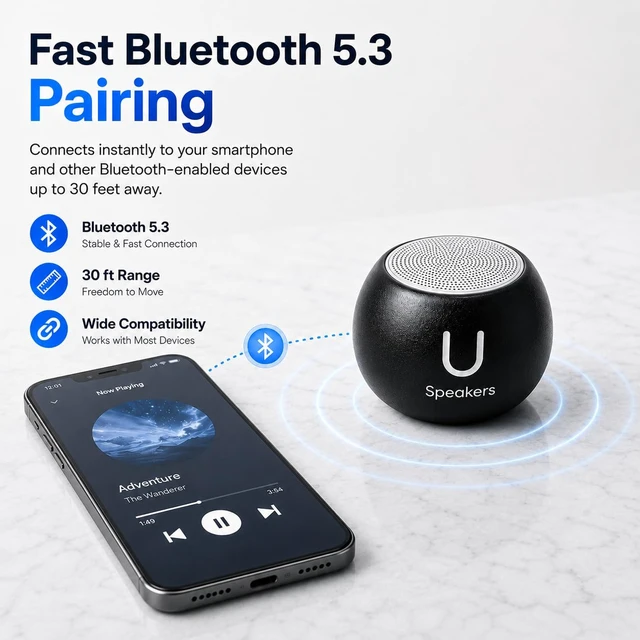 Alt view image 5 of 7 - U Boost Mini Bluetooth Speaker with Subwoofer, Black aluminum shell, mini subwoofer, deep bass, IPX4 splash resistant, TWS stereo pairing, rechargeable, travel size, black