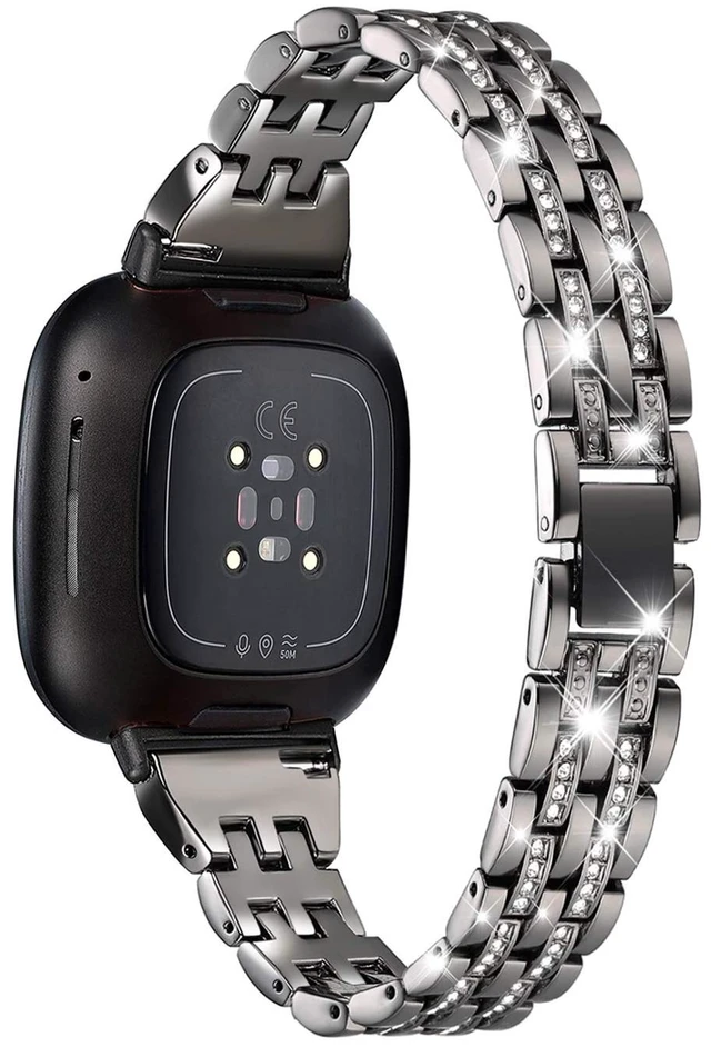 Main image of Bling Bands Compatible with Fitbit Versa 4/Sense 2/Versa 3/Sense, Women Dressy Slim Bracelet Metal Replacement Wristbands