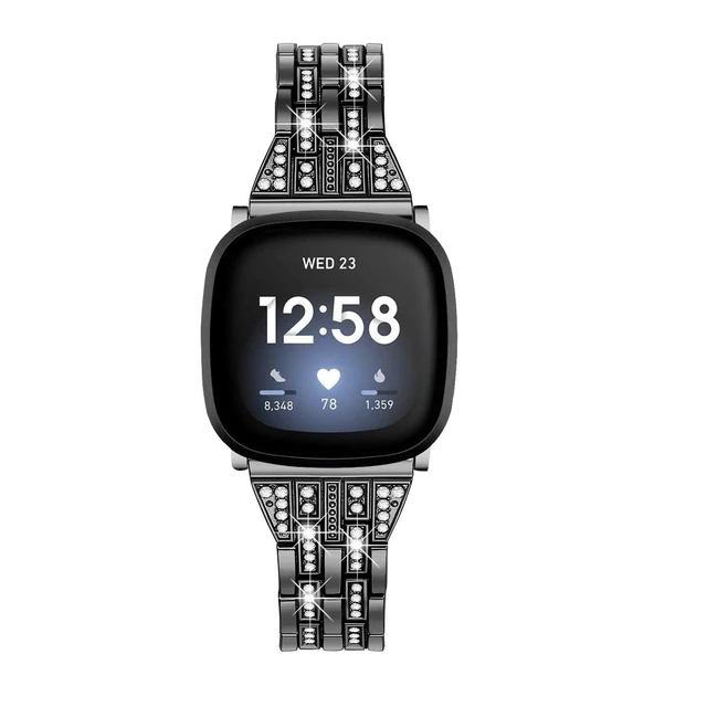 Alt view image 2 of 7 - Bling Bands Compatible with Fitbit Versa 4/Sense 2/Versa 3/Sense, Women Dressy Slim Bracelet Metal Replacement Wristbands