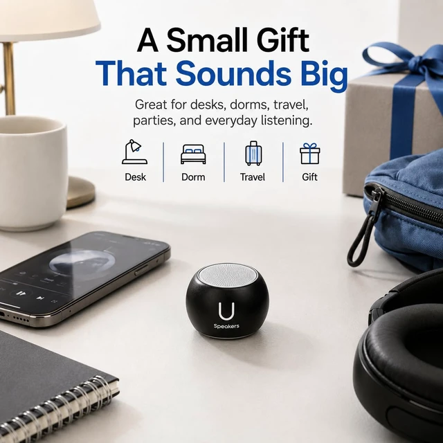 Alt view image 6 of 7 - U Boost Mini Bluetooth Speaker with Subwoofer, Black aluminum shell, mini subwoofer, deep bass, IPX4 splash resistant, TWS stereo pairing, rechargeable, travel size, black