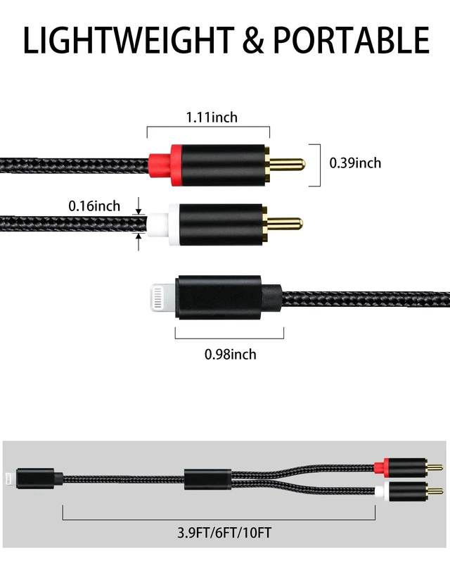 Alt view image 7 of 7 - Apple MFi Certified Lightning to RCA Cable Audio Aux Adapter (6, 6, Feet) 2-Male Y Splitter Aux Cord Compatible with iPhone 14 13 12 11 Pro XS XR X 8 7 for Amplifier, Car, Home Theater, Speaker