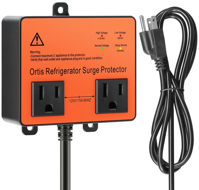Main image of Refrigerator Surge Protector, Double Outlet Voltage Protector for Home Appliances with Time Delay, 5ft Power Cord, Protects Against Brownout, Spike, Instant Surge All Voltage Abnormalities