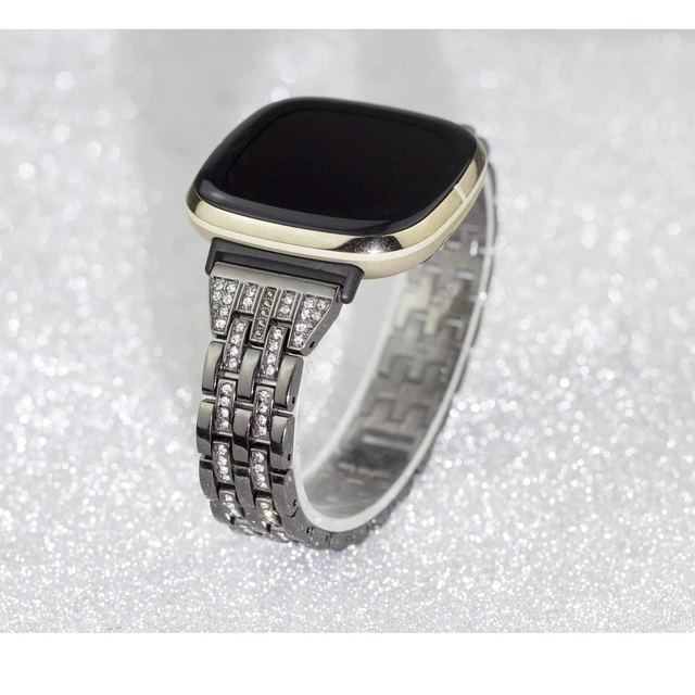 Alt view image 6 of 7 - Bling Bands Compatible with Fitbit Versa 4/Sense 2/Versa 3/Sense, Women Dressy Slim Bracelet Metal Replacement Wristbands